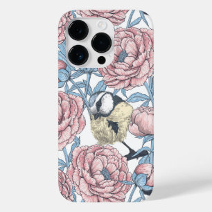 Coque Pour iPhone 14 Pro Fleurs de pivoines et oiseaux