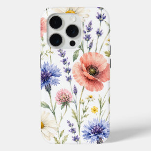 Coque iPhone 15 Pro Fleurs de Prairie de Fleur Sauvage à l'Aquarelle