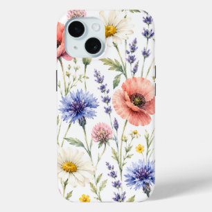 Coque Pour iPhone 15 Fleurs de Prairie Sauvage Aquarelle