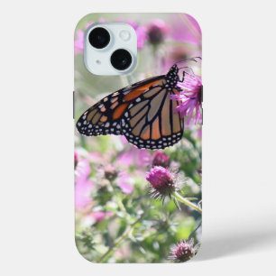 Coque Pour iPhone 15 Fleurs de prés papillons et violets