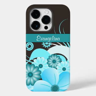 Coque Pour iPhone 14 Pro Fleurs de printemps tropicales Aqua Blue Hibiscus 