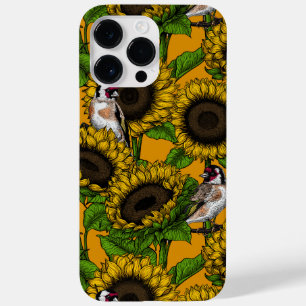 Coque Pour Pour iPhone 14 Pro Max Fleurs de soleil et ailerons d'or sur orange
