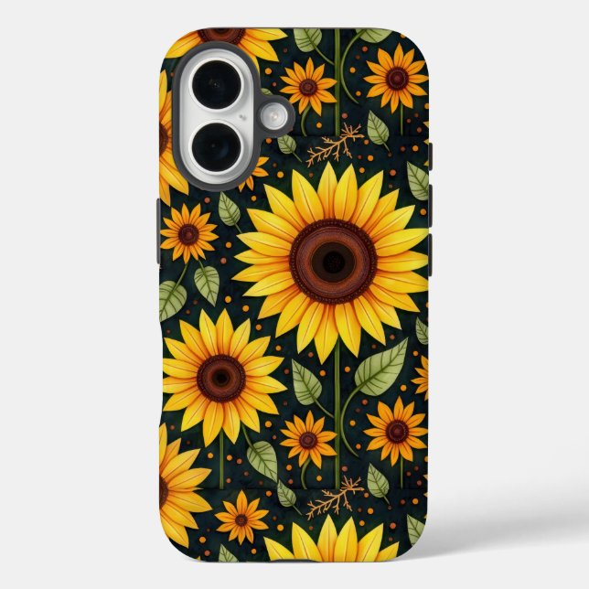 Coques Case-Mate iPhone Fleurs de soleil jaunes sur le noir (Verso)