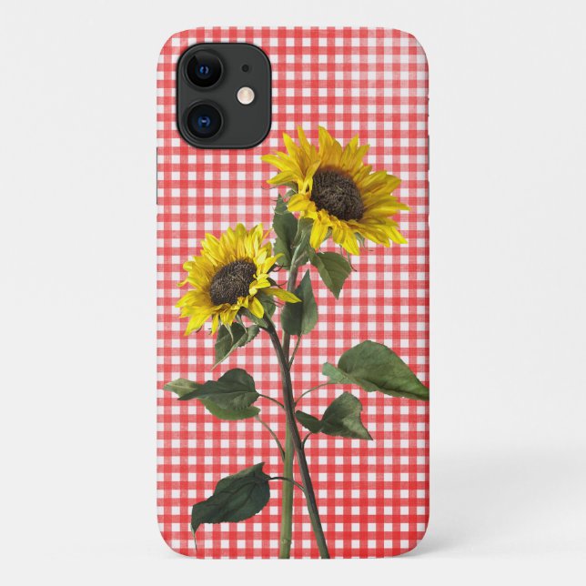 Coques Case-Mate iPhone Fleurs de soleil sur en vichy rouge (Dos)