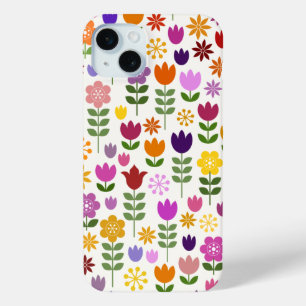 Coque iPhone 15 Mini Fleurs de style scandinave Grand Motif