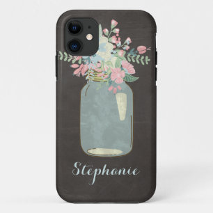 Coques Pour iPhone Fleurs de tableau noir Rustique Mason Jar Floral m