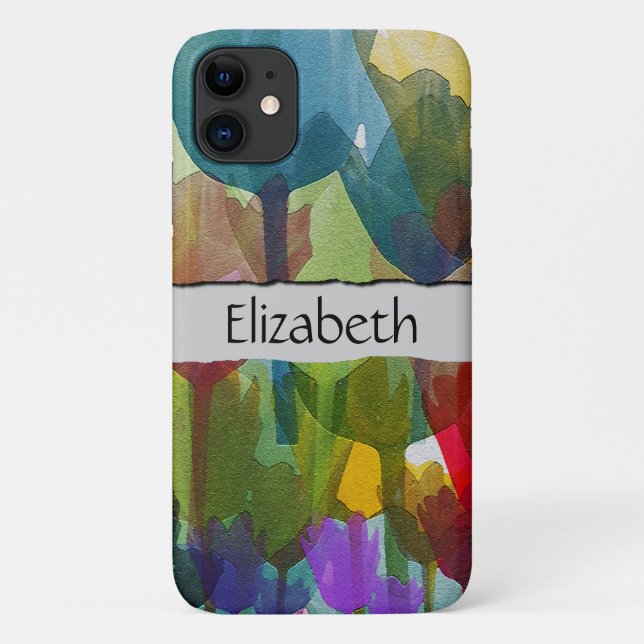 Coques Case-Mate iPhone Fleurs de tulipes, Fleurs d'aquarelle, Votre nom (Dos)