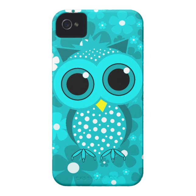 Coques Case-Mate iPhone fleurs de turquoise et hibou mignon (Dos)