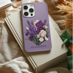 Coque Pour iPhone 14 Pro Fleurs de violet personnalisées Boîtier téléphoniq