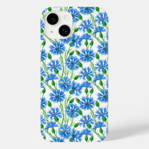 Coques Pour iPhone Fleurs d'eau bleu, fleurs sauvages sur blanc