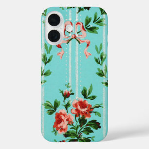 Coque Pour iPhone 16 Fleurs décoratives vintages, Motif Floral Rétro