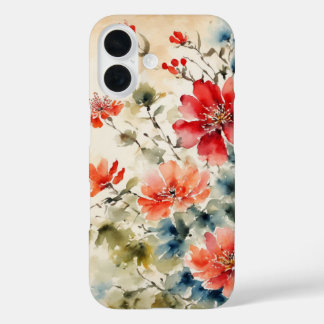 Coque Pour iPhone 16 Fleurs d'encre japonaises sur le parchemin