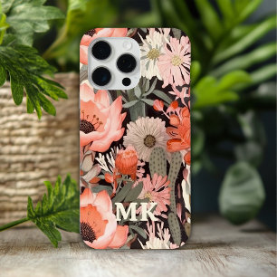 Coque iPhone 15 Pro Max Fleurs Désertiques Modernes Monogramme Floral