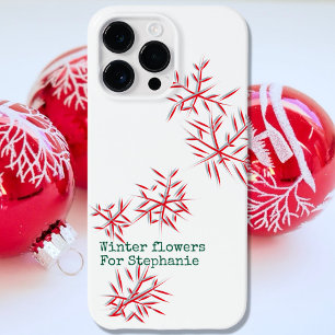 Coque Pour Pour iPhone 14 Pro Max Fleurs d'hiver rouge blanc typographie festive mod