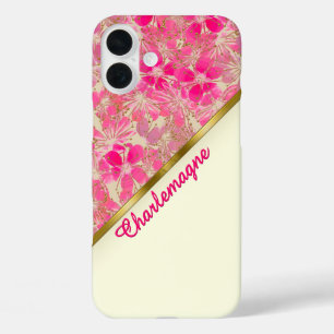 Coques iPhone 16 Plus Fleurs d'ivoire, d'or et de rose (personnalisées)