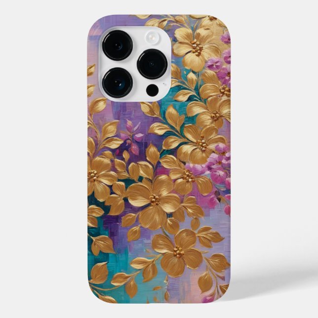 Coques Case-Mate iPhone Fleurs D'Or Peintes Sur Lilac Rose Turquoise (Verso)