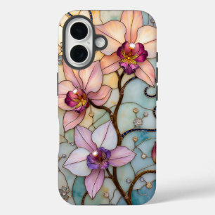 Coque Pour iPhone 16 Fleurs d'Orchidée en Vitrail 