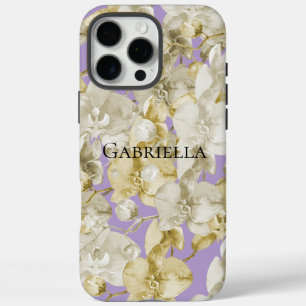 Coques iPhone 16 Pro Max Fleurs d'orchidées à crème violette