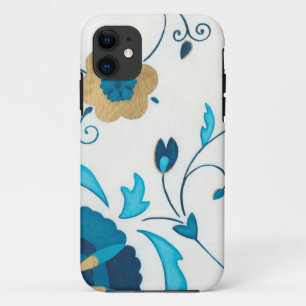 Etui iPhone Case-Mate Fleurs dorées d'indigo avec l'arrière - plan bla