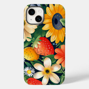 Coque Pour iPhone 14 Fleurs du jardin d'été Motif de fraises