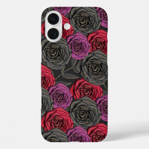 Coques iPhone 16 Plus FLEURS éffrayantes DE HALLOWEEN ROUGE ET PURPLE GO