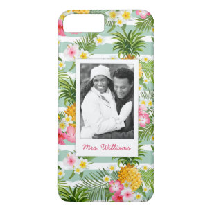 Coque iPhone 7 Plus Fleurs et ananas  Ajouter votre photo et votre nom