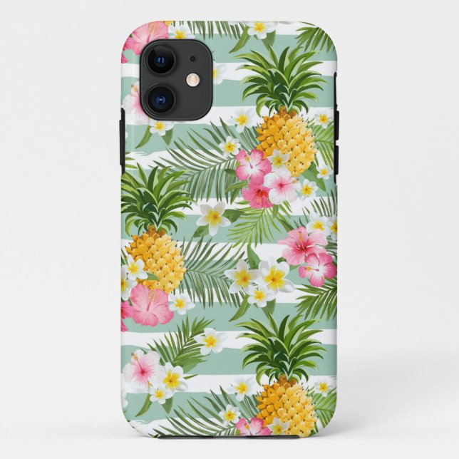 Coques Case-Mate iPhone Fleurs et ananas tropicaux sur les rayures (Dos)