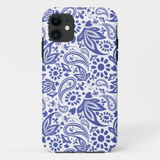 Coques Case-Mate iPhone Fleurs et Coeurs bleus Motif sur Blanc (Dos)