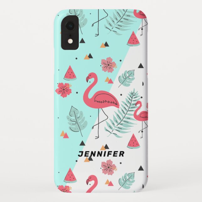 Coques Case-Mate iPhone Fleurs et feuilles tropicaux flamands roses (Dos)