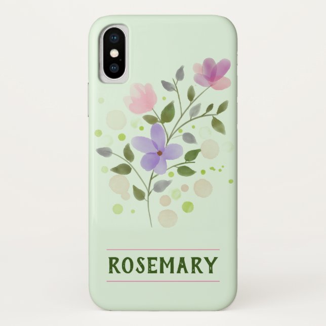 Coques Case-Mate iPhone Fleurs et nom personnalisé Rosemary (Dos)