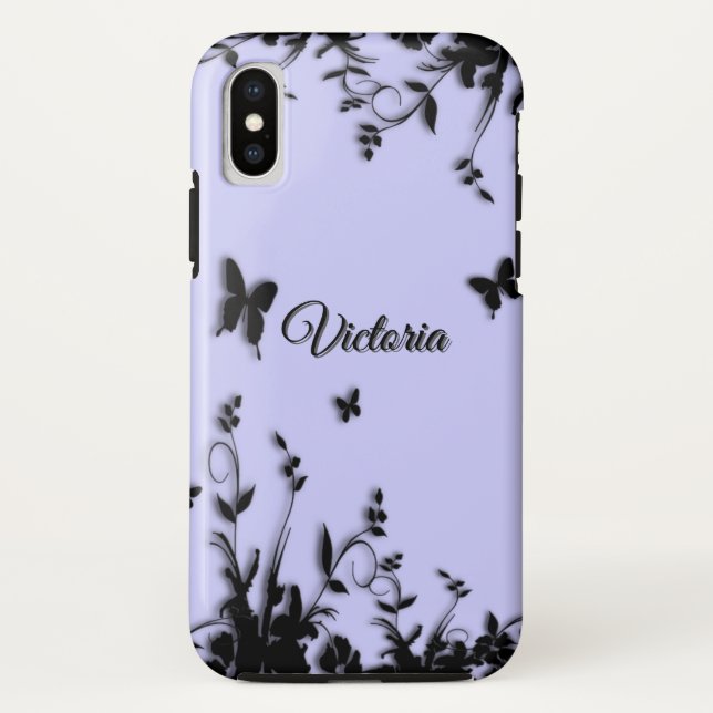 Coques Case-Mate iPhone Fleurs et papillons Bleu Personnel (Dos)