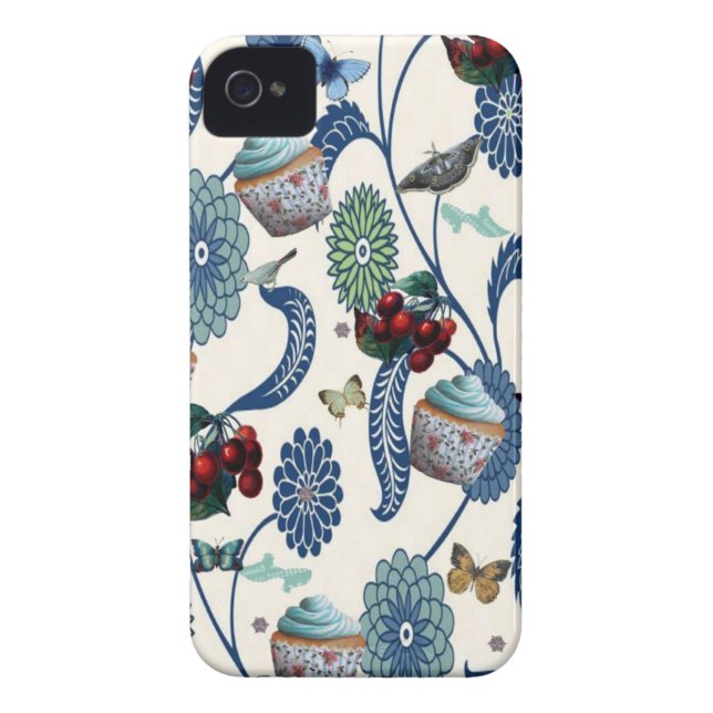 Coques Case-Mate iPhone Fleurs et petits gâteaux bleus (Dos)