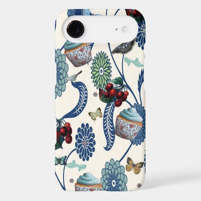 Coques Case-Mate iPhone Fleurs et petits gâteaux bleus (Verso)