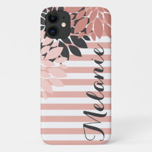 Case-Mate iPhone Case Fleurs et rayures blanches roses Motif avec nom