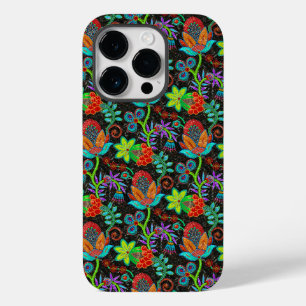 Coque Pour iPhone 14 Pro Fleurs exotiques colorées motif, perles de verre l