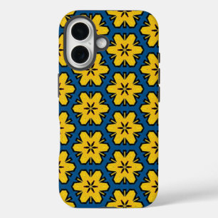 Coque Pour iPhone 16 Fleurs florales géométriques bleu jaune Répétition
