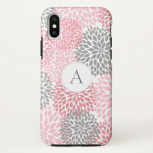 Coques Pour iPhone Fleurs florales grises roses chics à la mode avec