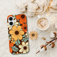 Fleurs Florales Rétro Groovy Marron Jaune Orange