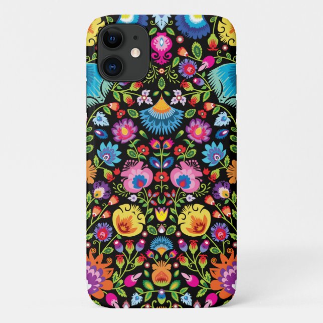 Coques Case-Mate iPhone Fleurs folkloriques Wycinanki noir  (Dos)