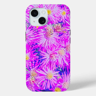 Coque Pour iPhone 15 Fleurs Fuchsia Sur Fond Bleu