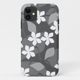 Coque iPhone 11 Fleurs grises et blanches. Modèle floral