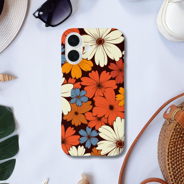 Coques Case-Mate iPhone Fleurs hippies Super rétro Rouge Bleu Blanc Jaune (Retro Groovy Hippie Flowers Floral Red White blue brown yellow iPhone case)