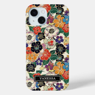 Coque Pour iPhone 15 Fleurs Japonaises Colorées Monogrammées