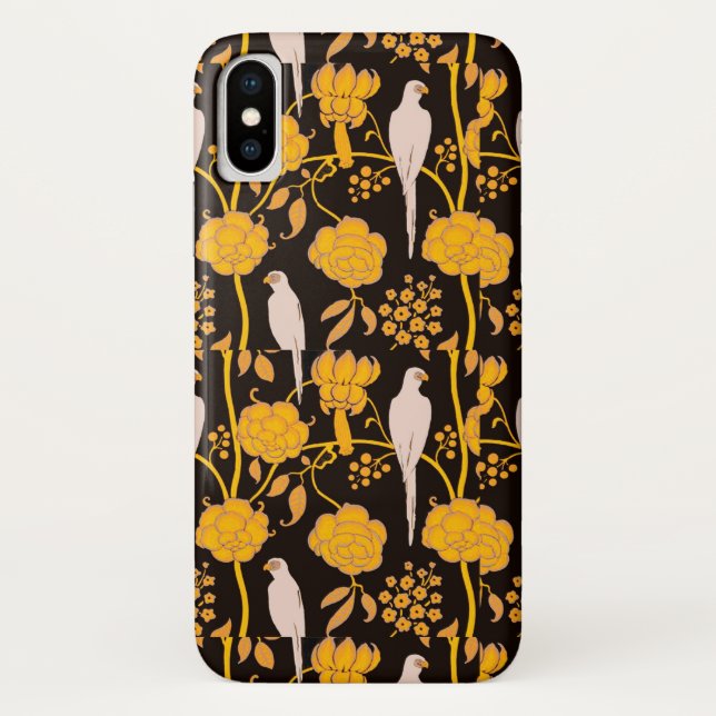 COQUES Case-Mate iPhone FLEURS JAUNES ART DÉCO, PAROIS BLANCS SUR NOIR (Dos)
