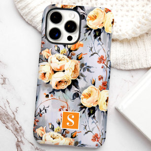 Coques iPhone 16 Pro Max Fleurs jaunes et orange avec monogramme 