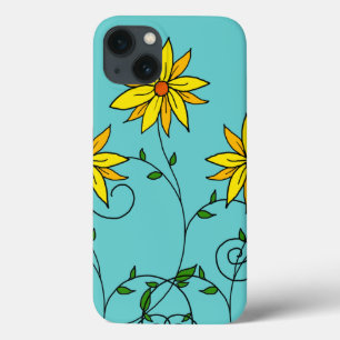 Etui iPhone 13 Fleurs jaunes joyeuses et amusantes Art doodle