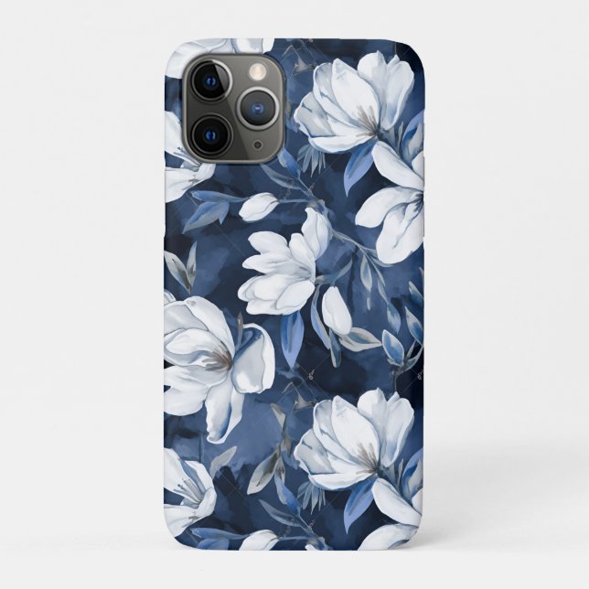 Coques Case-Mate iPhone Fleurs Magnolia Blanches, Arrière - plan Bleu (Dos)