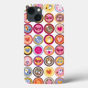 Etui iPhone 13 fleurs mignonnes, oiseaux, coeur motif