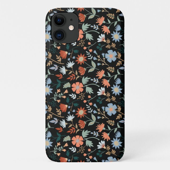Coques Case-Mate iPhone Fleurs modernes Feuille Noir Orange Bleu Fille (Dos)