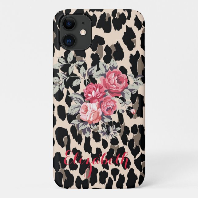 Coques Case-Mate iPhone Fleurs Modernes Sur Imprimé Léopard (Dos)
